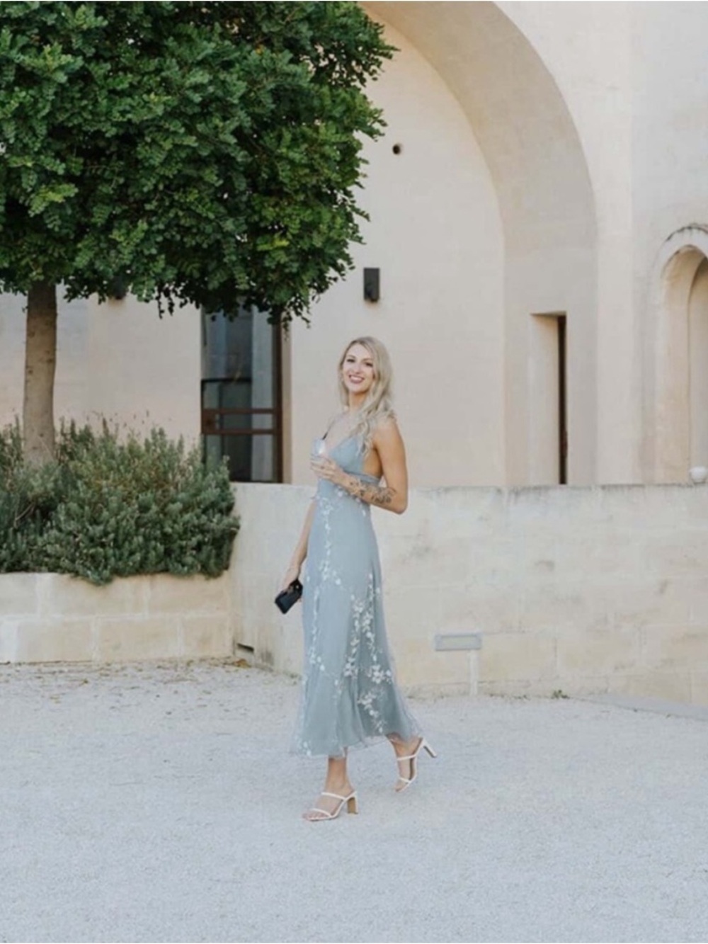 Light grey Embroidered Slip Dress